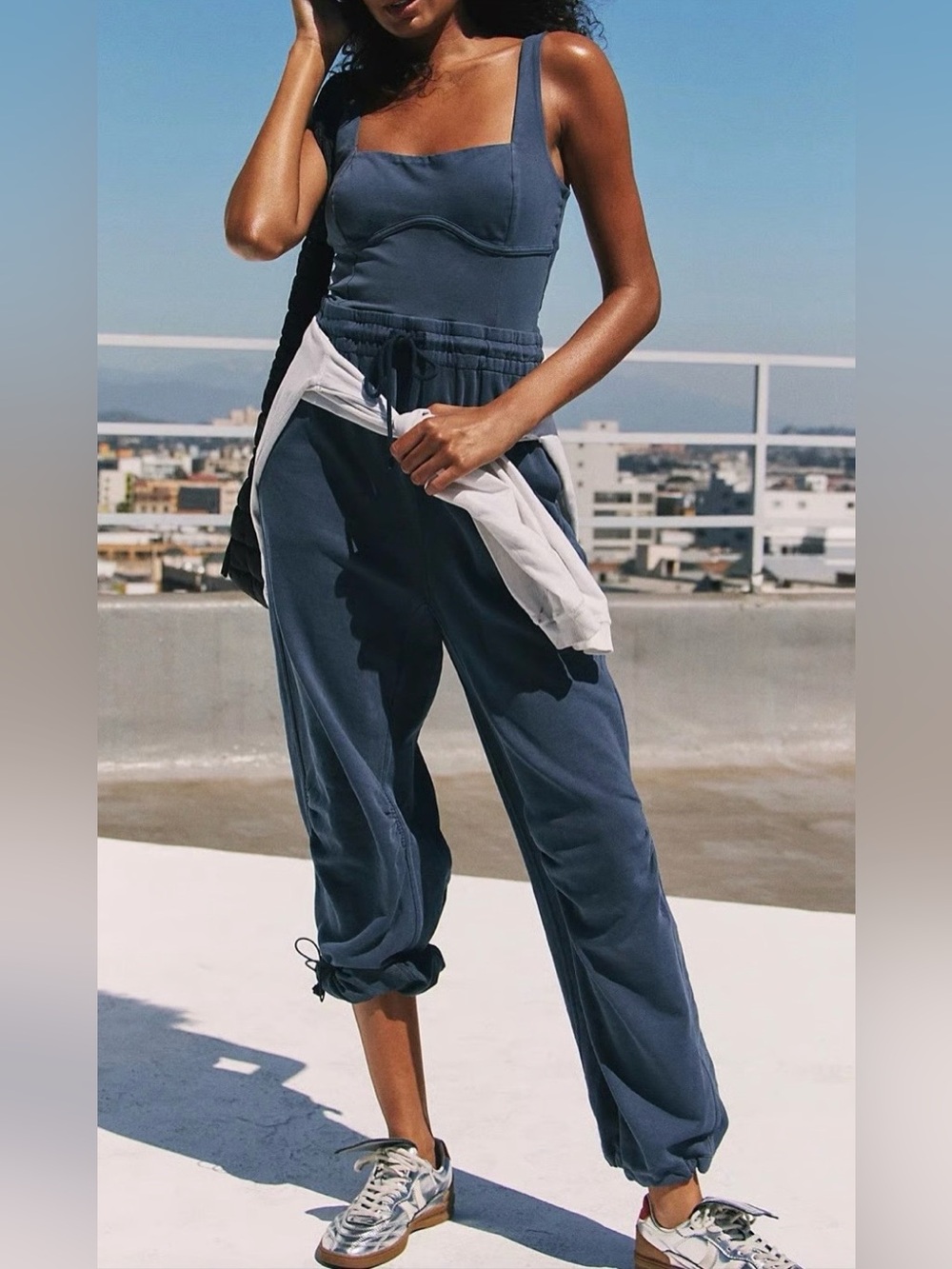 FP Movement by Free People Slate-Blue Drawstring Jumpsuit